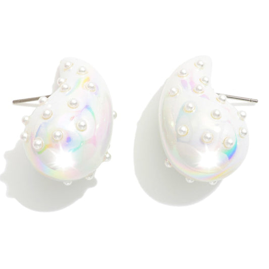 Puffy Pearlescent Teardrop Earrings With Pearl Details. - Pre-Order