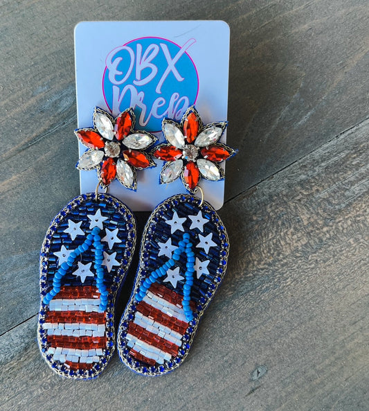 Patriotic Handmade Red White and Blue Flip Flop Earrings - OBX Prep