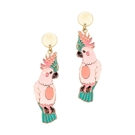 Shake Your Tail Feather Cockatoo Enamel Earrings