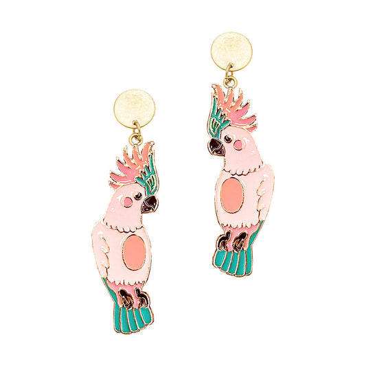 Shake Your Tail Feather Cockatoo Enamel Earrings.